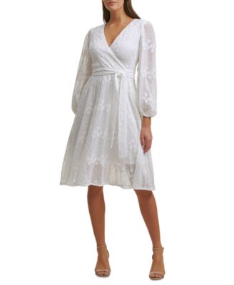 Embroidered Faux-Wrap Dress ...